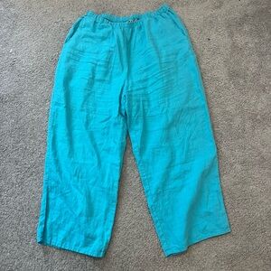 Flax Size M 100% Linen Bright Turquoise Casual Linen Pants
